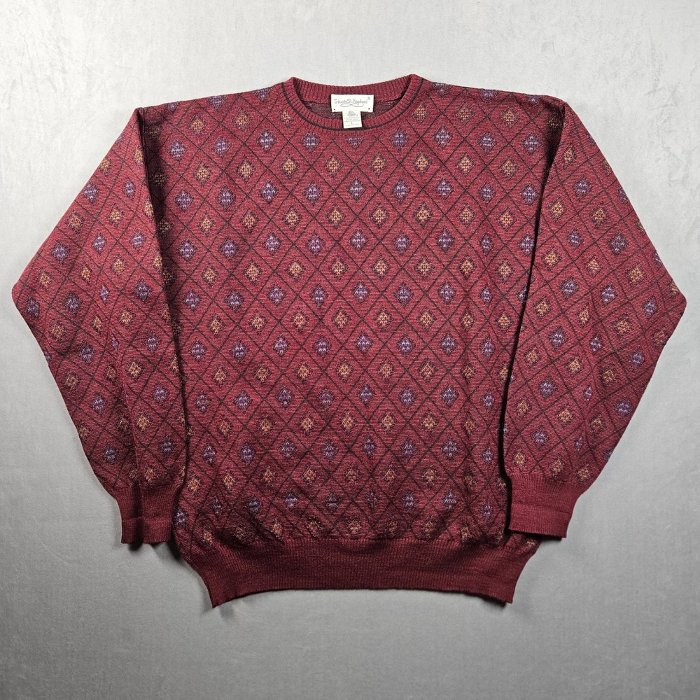 Vintage Tricots St Raphael Sweater Mens Large Red Merino Wool Diamond Geometric